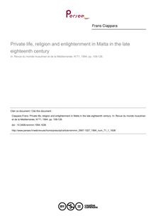 Private life, religion and enlightenment in Malta in the late eighteenth century - article ; n°1 ; vol.71, pg 109-126