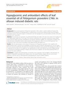 Hypoglycemic and antioxidant effects of leaf essential oil of Pelargonium graveolens L’Hér. in alloxan induced diabetic rats