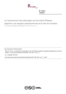Le recensement des pâturages sur les Hauts Plateaux algériens, les steppes présahariennes et le rôle de l aviation - article ; n°1 ; vol.17, pg 1-6