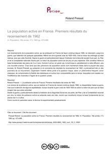 La population active en France. Premiers résultats du recensement de 1962 - article ; n°3 ; vol.18, pg 473-488
