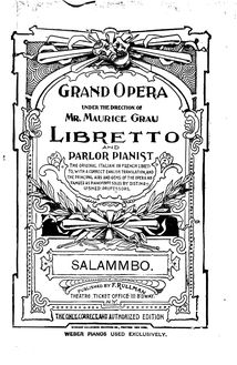 Partition Complete Libretto, Salammbô, Opéra en cinq actes, Reyer, Ernest