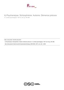 Psychanalyse. Schizophrénie. Autisme. Démence précoce - compte-rendu ; n°1 ; vol.38, pg 481-489