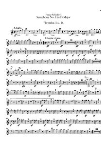 Partition trompette 1, 2 (D), Symphony No.1, D Major, Schubert, Franz