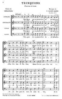 Partition No. 2 - Trinquons, 2 chœurs, Op.141, 2 Choeurs, Saint-Saëns, Camille