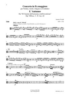 Partition altos, violon Concerto en F major, RV 293, L autumno (Autumn) from Le quattro stagioni (The Four Seasons) par Antonio Vivaldi