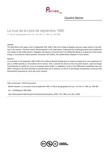 La crue de la Loire de septembre 1980 - article ; n°4 ; vol.58, pg 355-368