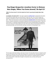 Pop Singer-Songwriter Jonathan Cavier to Release New Single, “When You Come Around,” On April 21