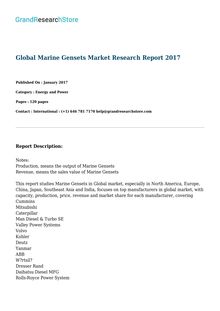Global Marine Gensets Sales Market Report 2017
