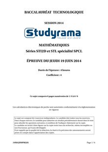 Sujet Bac STL Mathématiques Chimie 2014