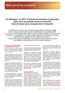 Bilan annuel des entreprises : en Bretagne, en 2011, l’activité économique a progressé  dans tous les grands secteurs d’activité  mais de façon plus marquée dans l’industrie