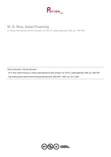 M. D. Rice, Asset Financing - note biblio ; n°3 ; vol.42, pg 1056-1057