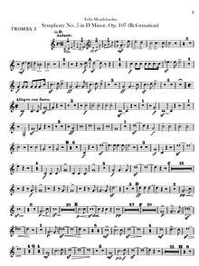 Partition trompette 1, 2 (D, E♭), Symphony No.5 en D minor, Reformations-Sinfonie