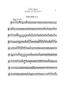 Partition cor 1, 2 (en F), Symphony No. 3, F Major, Bach, Carl Philipp Emanuel
