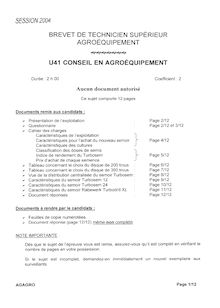 Conseil en agroéquipement 2004 BTS Agro-équipement