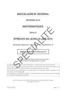 Sujet bac 2014 - Série S - Mathématiques (spécialité)
