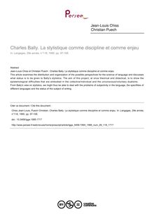 Charles Bally. La stylistique comme discipline et comme enjeu - article ; n°118 ; vol.29, pg 97-108