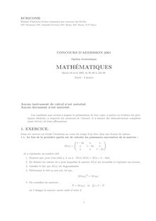 Ecricome 2001 mathematiques classe prepa hec (eco)