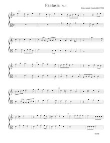 Partition Fantasia No.1 – partition complète, fantaisies pour 2 violes de gambe par Giovanni Giacomo Gastoldi