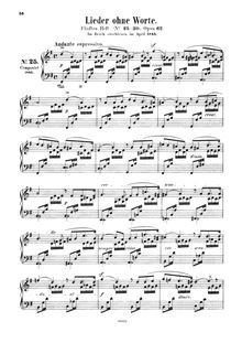 Partition complète, chansons ohne Worte, Op.62, Songs without Words par Felix Mendelssohn