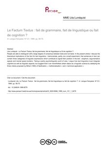 Le Factum Textus : fait de grammaire, fait de linguistique ou fait de cognition ? - article ; n°1 ; vol.121, pg 56-75