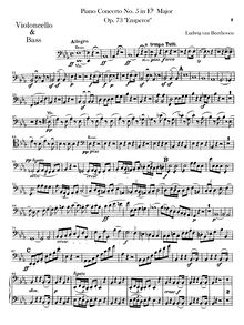 Partition violoncelles / Basses, Piano Concerto No.5, Emperor, E♭ Major
