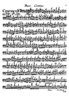 Partition Continuo  (600dpi), 12 Concertos à cinque, Op.7, Concerti a cinque con violini, oboè, violetta, violoncello e basso continuo. opera settima.