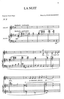 Partition complète (E♭ Major: medium voix et piano), La nuit