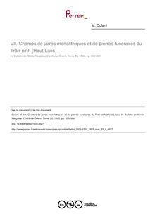 Champs de jarres monolithiques et de pierres funéraires du Tràn-ninh (Haut-Laos) - article ; n°1 ; vol.33, pg 355-366