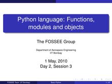 Python language: Functions, modules and objects (session 9)