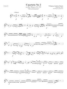 Partition violon 2, corde quatuor No.2, Divertimento, D major, Mozart, Wolfgang Amadeus