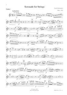 Partition violons I, Serenade pour cordes, G minor, Kalinnikov, Vasily