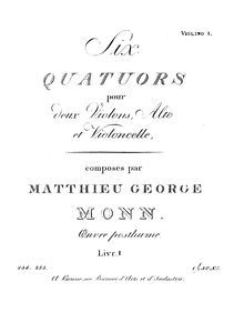 Partition Vol.1 violon 1, 6 corde quatuors, Monn, Georg Matthias