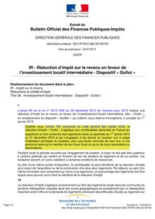 IR - Réduction d’impôt sur le revenu en faveur de l’investissement locatif intermédiaire - Dispositif « Duflot »