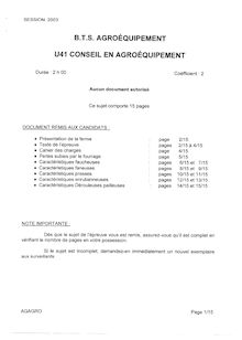Conseil en agroéquipement 2003 BTS Agro-équipement