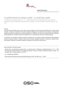 La performance du secteur public : un audit des audits - article ; n°1 ; vol.7, pg 163-185