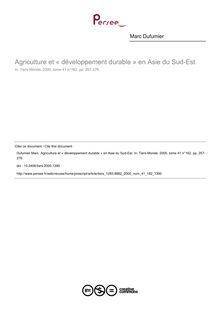 Agriculture et « développement durable » en Asie du Sud-Est - article ; n°162 ; vol.41, pg 257-276