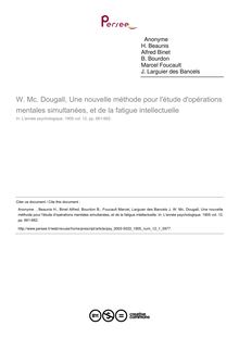 W. Mc. Dougall, Une nouvelle méthode pour l étude d opérations mentales simultanées, et de la fatigue intellectuelle - compte-rendu ; n°1 ; vol.12, pg 661-662