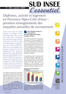Diplômes, activité et logement en Provence-Alpes-Côte d Azur : premiers enseignements des enquêtes annuelles de recensement