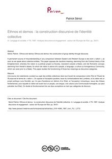 Ethnos et demos : la construction discursive de l identité collective - article ; n°1 ; vol.79, pg 39-51