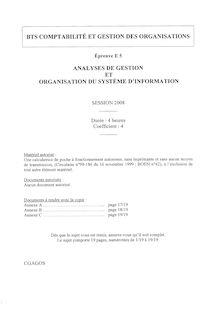Analyses de gestion et organisation du système d information 2008 BTS Comptabilité et gestion des organisations