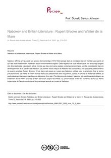 Nabokov and British Literature : Rupert Brooke and Walter de la Mare - article ; n°3 ; vol.72, pg 319-332