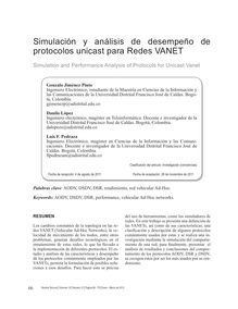 SIMULACIÓN Y ANÁLISIS DE DESEMPEÑO DE PROTOCOLOS UNICAST PARA REDES VANET  (Simulation and Performance Analysis of Protocols for Unicast Vanet)