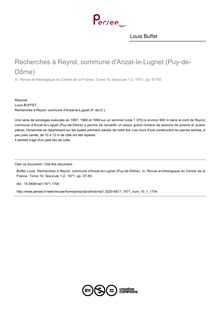 Recherches à Reyrol, commune d Anzat-le-Lugnet (Puy-de-Dôme) - article ; n°1 ; vol.10, pg 67-80