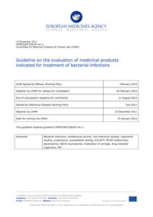 Note for guidance on evaluation of medicinal products indicated for treatment of bacterial infections  EMA : European Medicines Agency