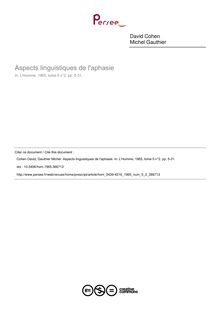 Aspects linguistiques de l aphasie - article ; n°2 ; vol.5, pg 5-31