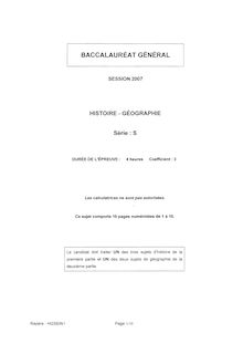 Baccalaureat 2007 Histoire-Géographie S