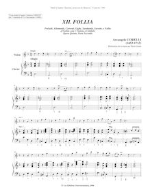 Partition complète (realized continuo), 12 violon sonates, Op.5