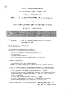 Orthographe grammaire vocabulaire 2004 Institut d Orthophonie Gabriel Decroix Université Lille 2