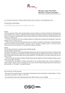 La transmission internationale des chocs monétaires en changes flexibles - article ; n°6 ; vol.36, pg 1301-1344