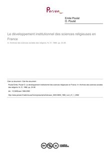 Le développement institutionnel des sciences religieuses en France - article ; n°1 ; vol.21, pg 23-36